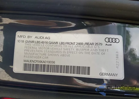 2019 Audi A5 45 Premium from USA, damaged, VIN WAUENCF56KA010036